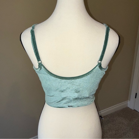 PINK Victoria's Secret Green Velour Velvet Crop Camisole Top with Bralet Size L - Picture 2 of 12
